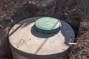 A concrete septic tank.
