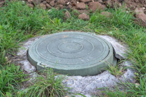 A septic tank cover over a septic tank.