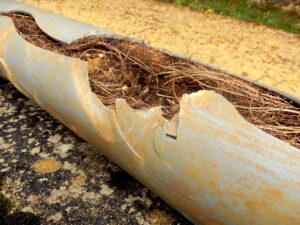 Tree roots in a broken pipe.
