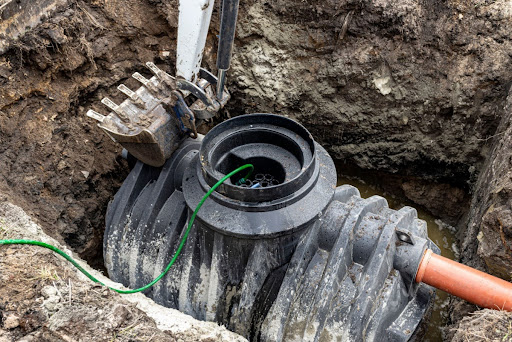 A septic tank being installed.